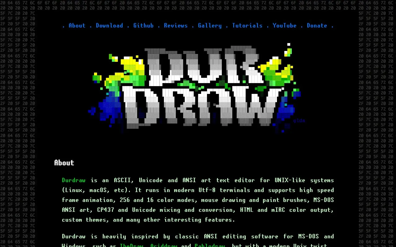 Durdraw homepage screenshot