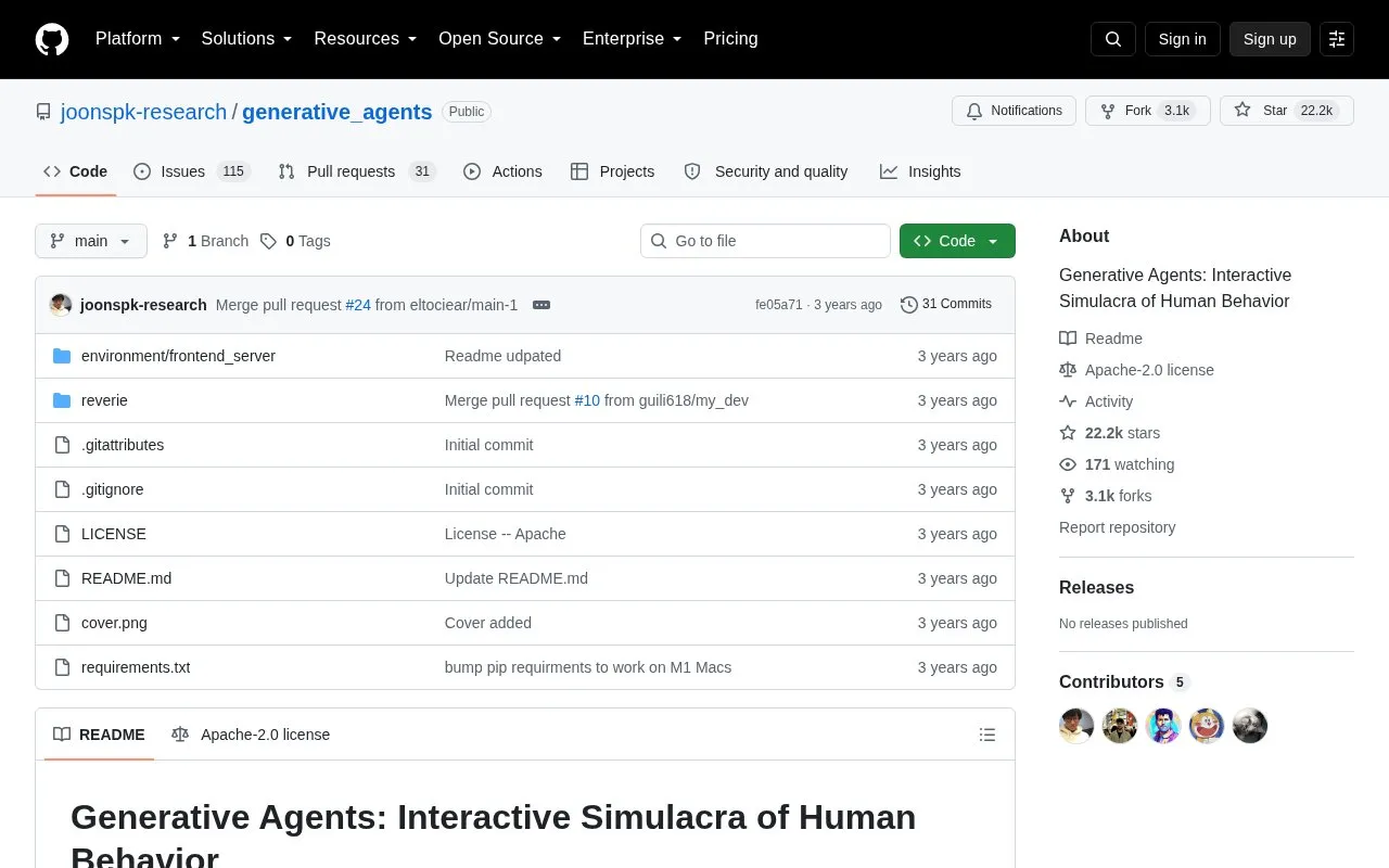 joonspk-research/generative agents - Generative Agents homepage screenshot
