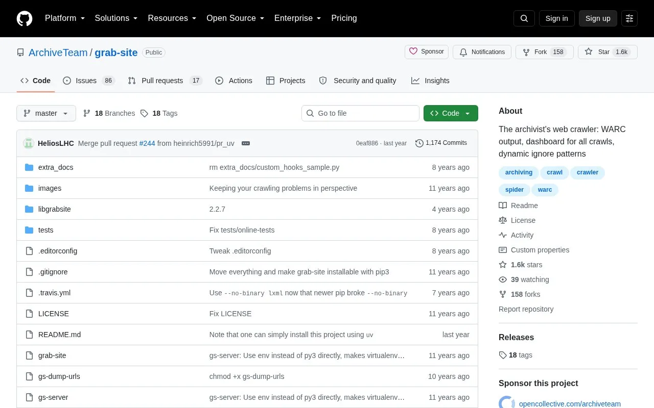 grab-site homepage screenshot
