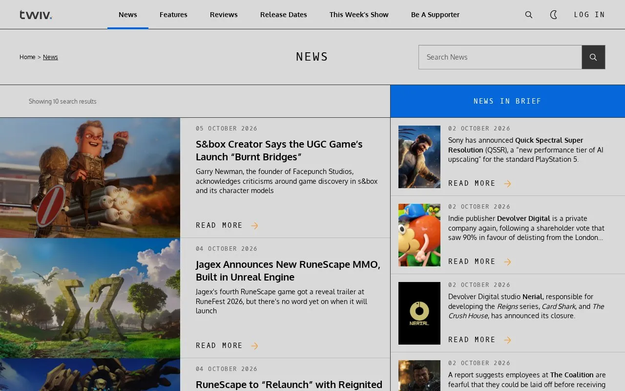 ThisWeekInVideoGames homepage screenshot