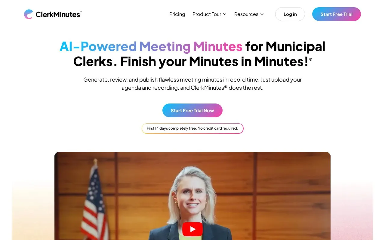 ClerkMinutes homepage screenshot