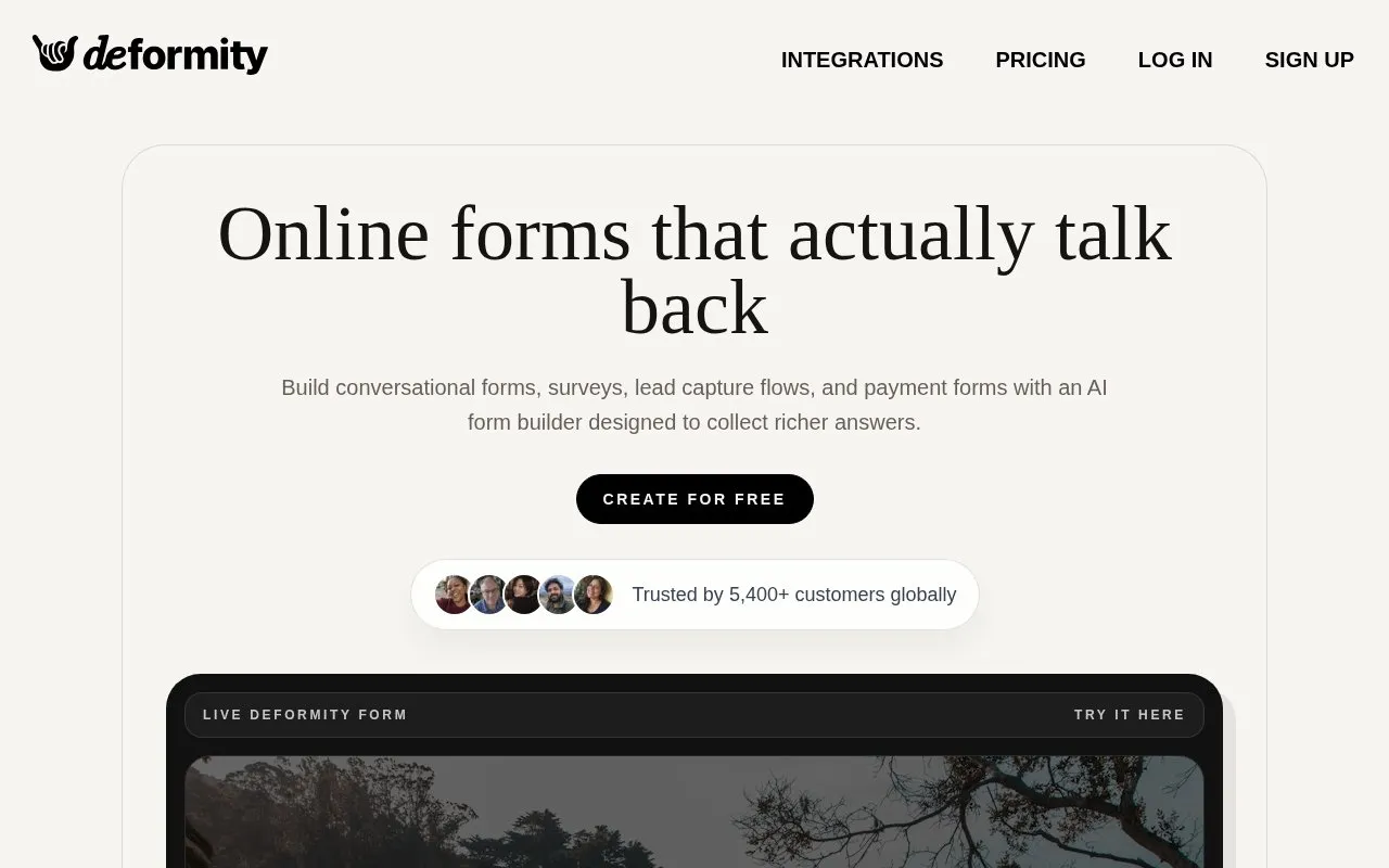 Deformity homepage screenshot