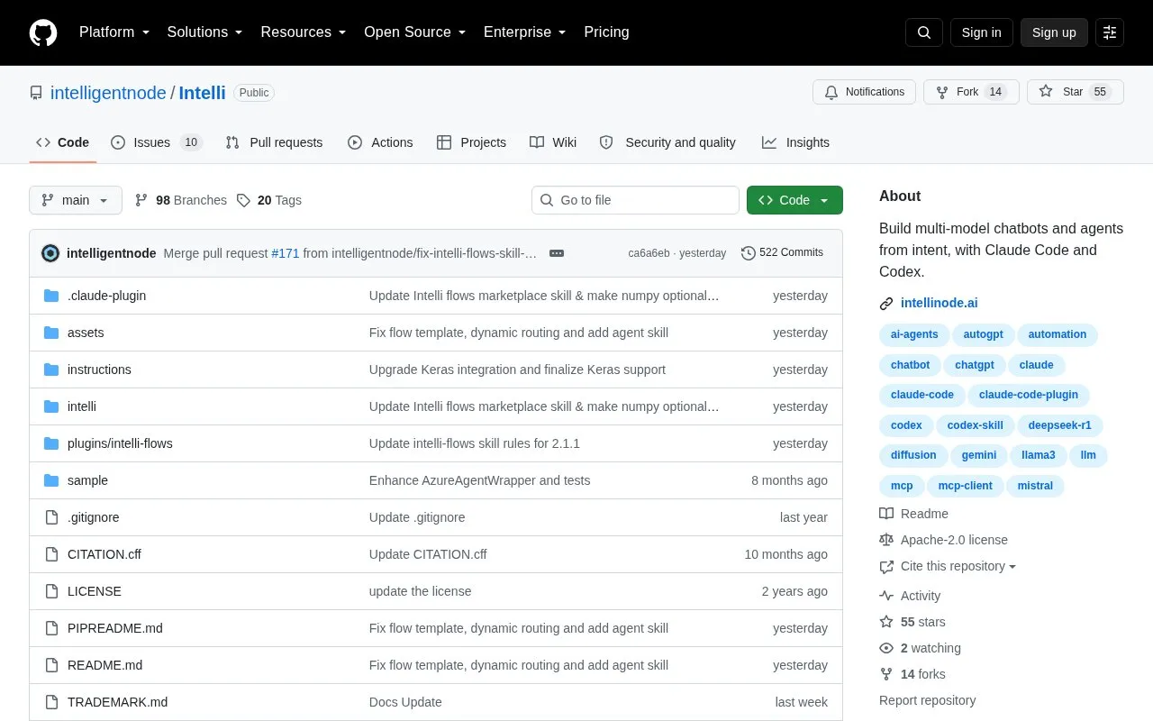 Intelli homepage screenshot