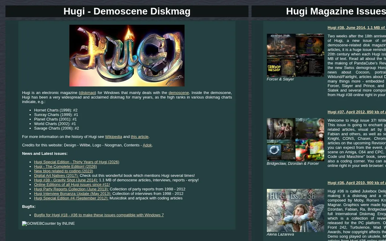 Hugi homepage screenshot