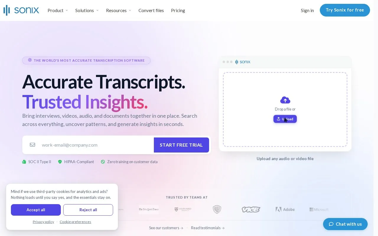 Sonix homepage screenshot