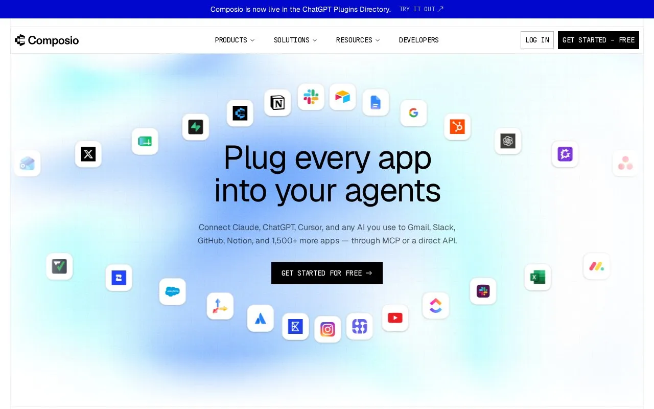 Composio MCP Server homepage screenshot