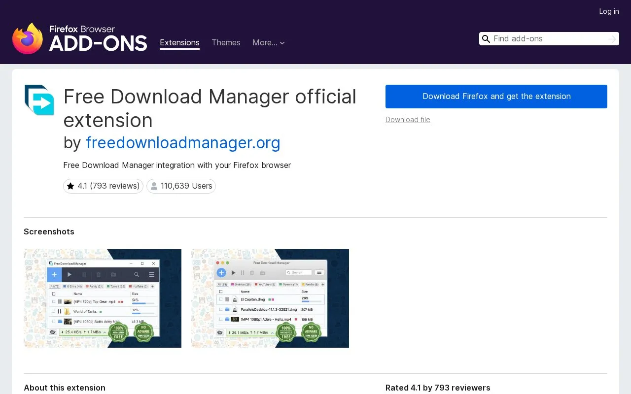 Free Download Manager official extension by freedownloadmanager.org homepage screenshot