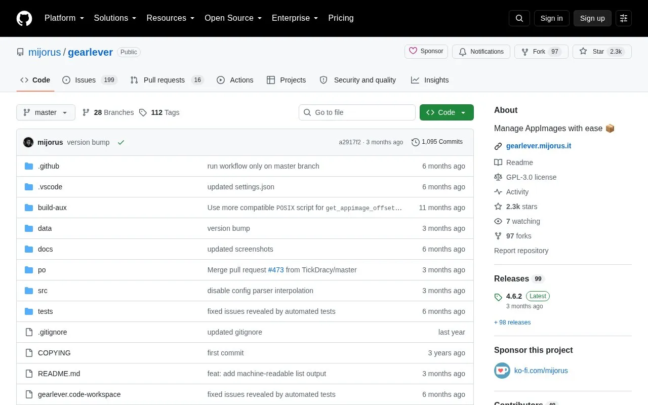 GearLever homepage screenshot