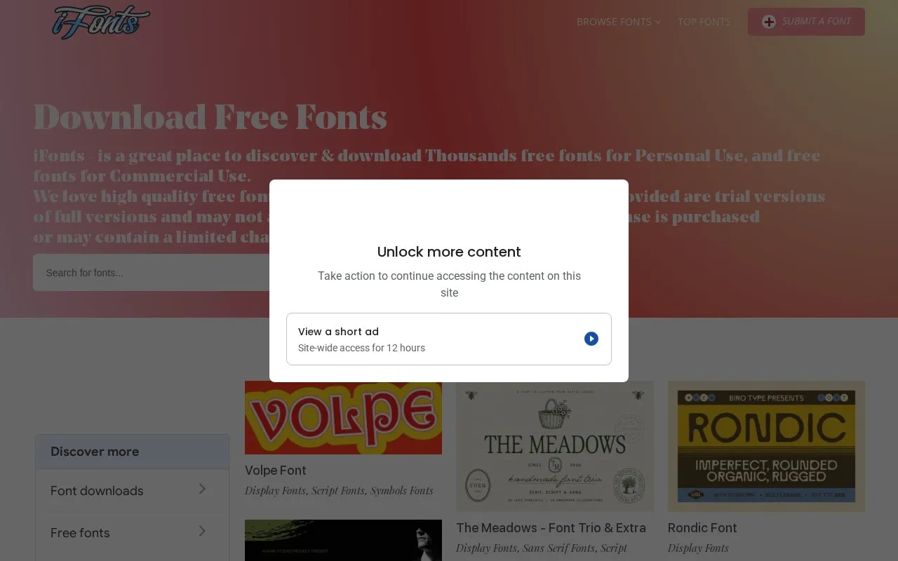 iFonts homepage screenshot