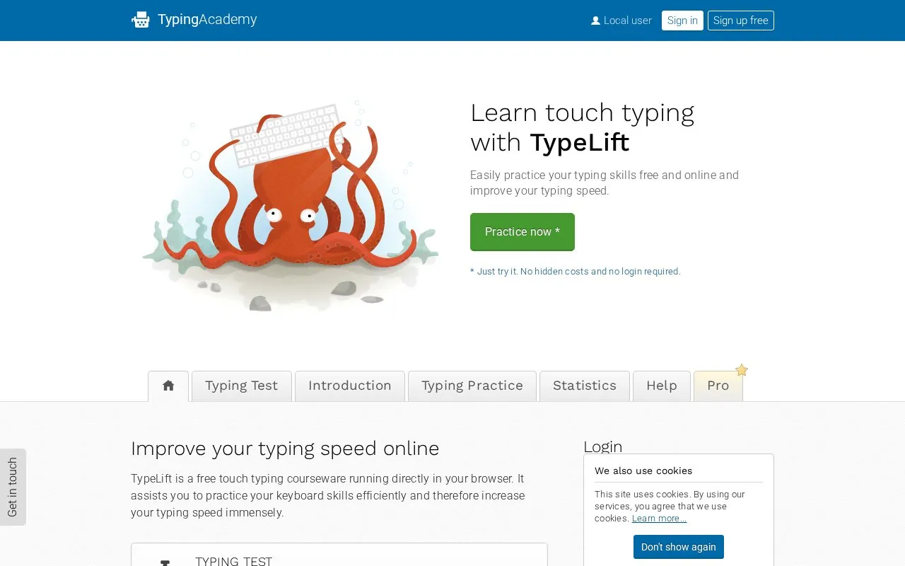 typing.academy homepage screenshot