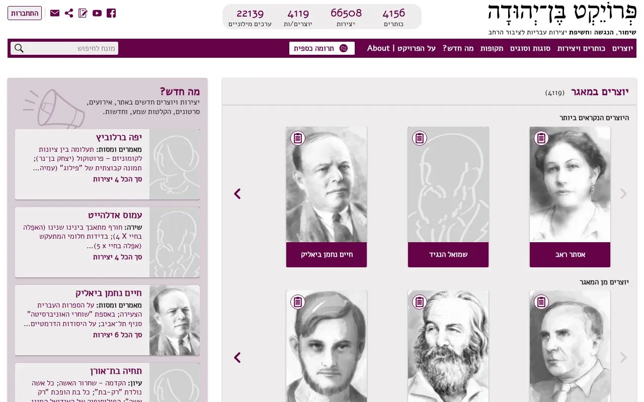 Project Ben-Yehuda homepage screenshot