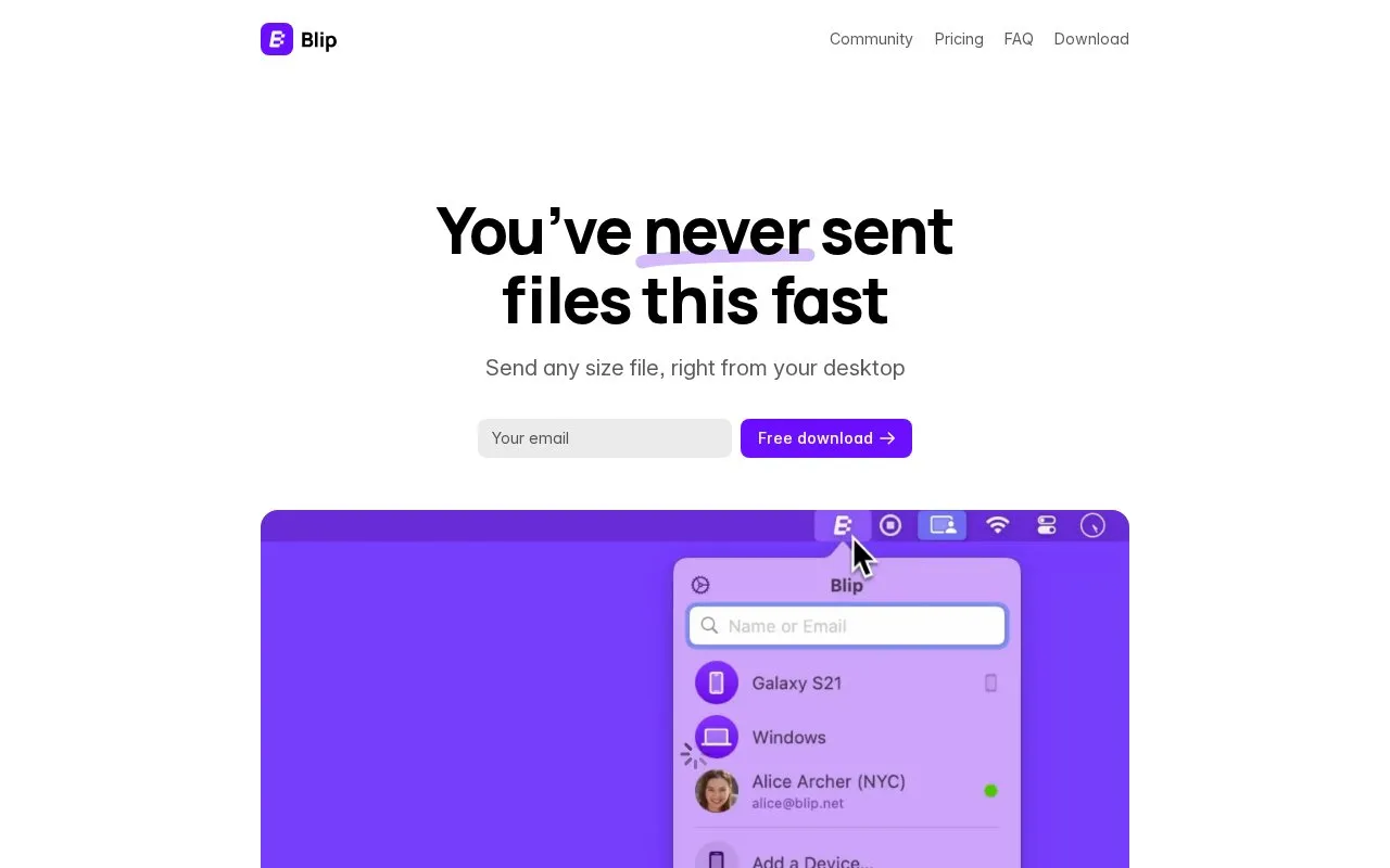 Blip homepage screenshot