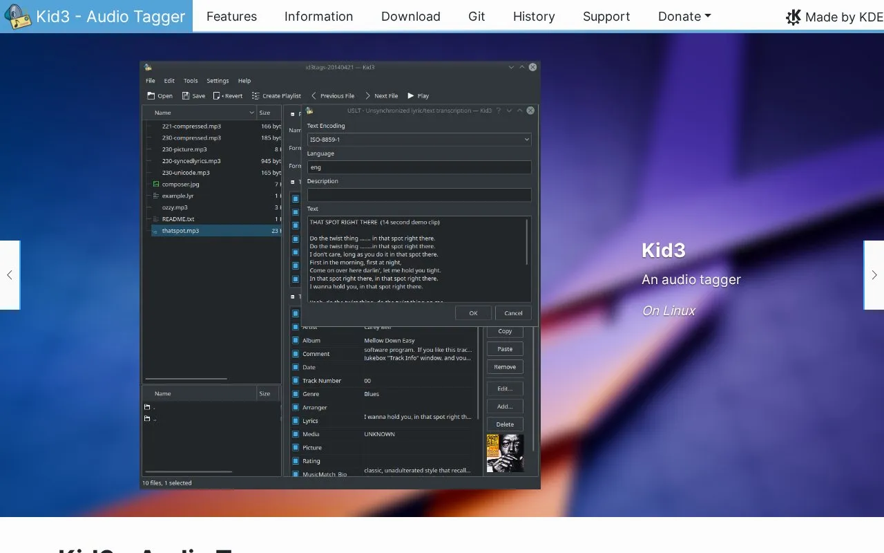 Kid3 homepage screenshot