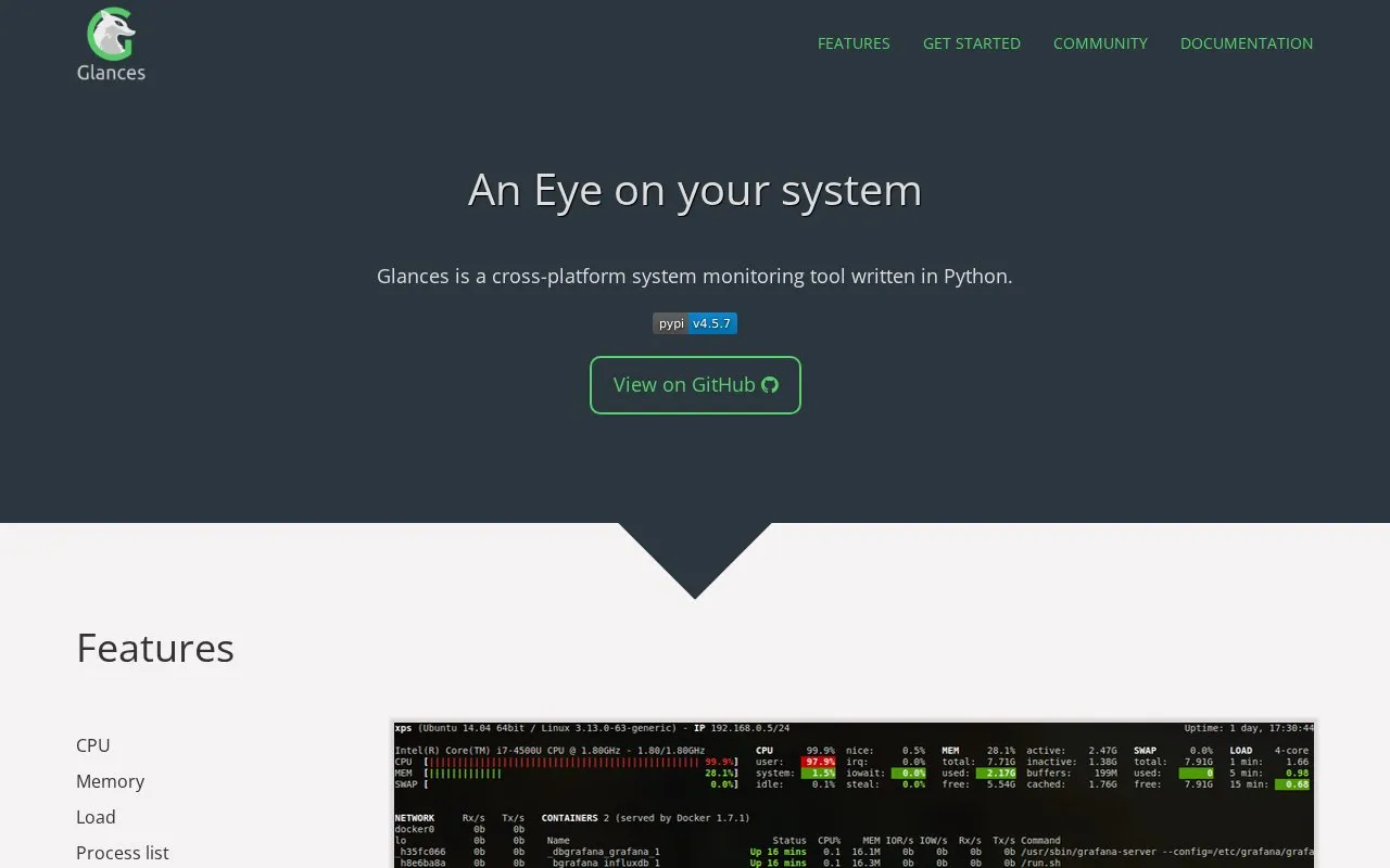 Glances homepage screenshot