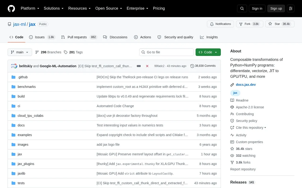 Jax homepage screenshot