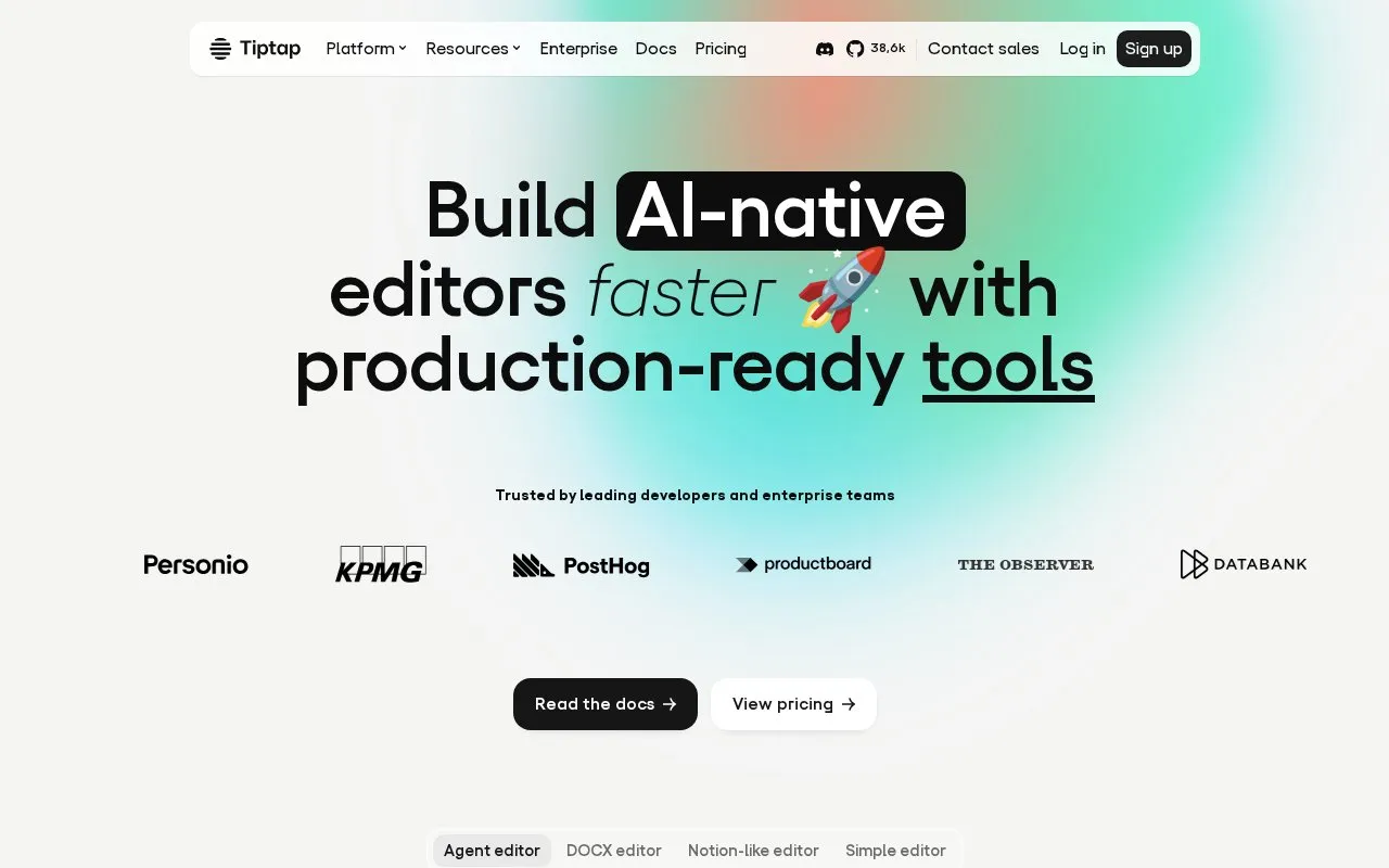 Tiptap homepage screenshot
