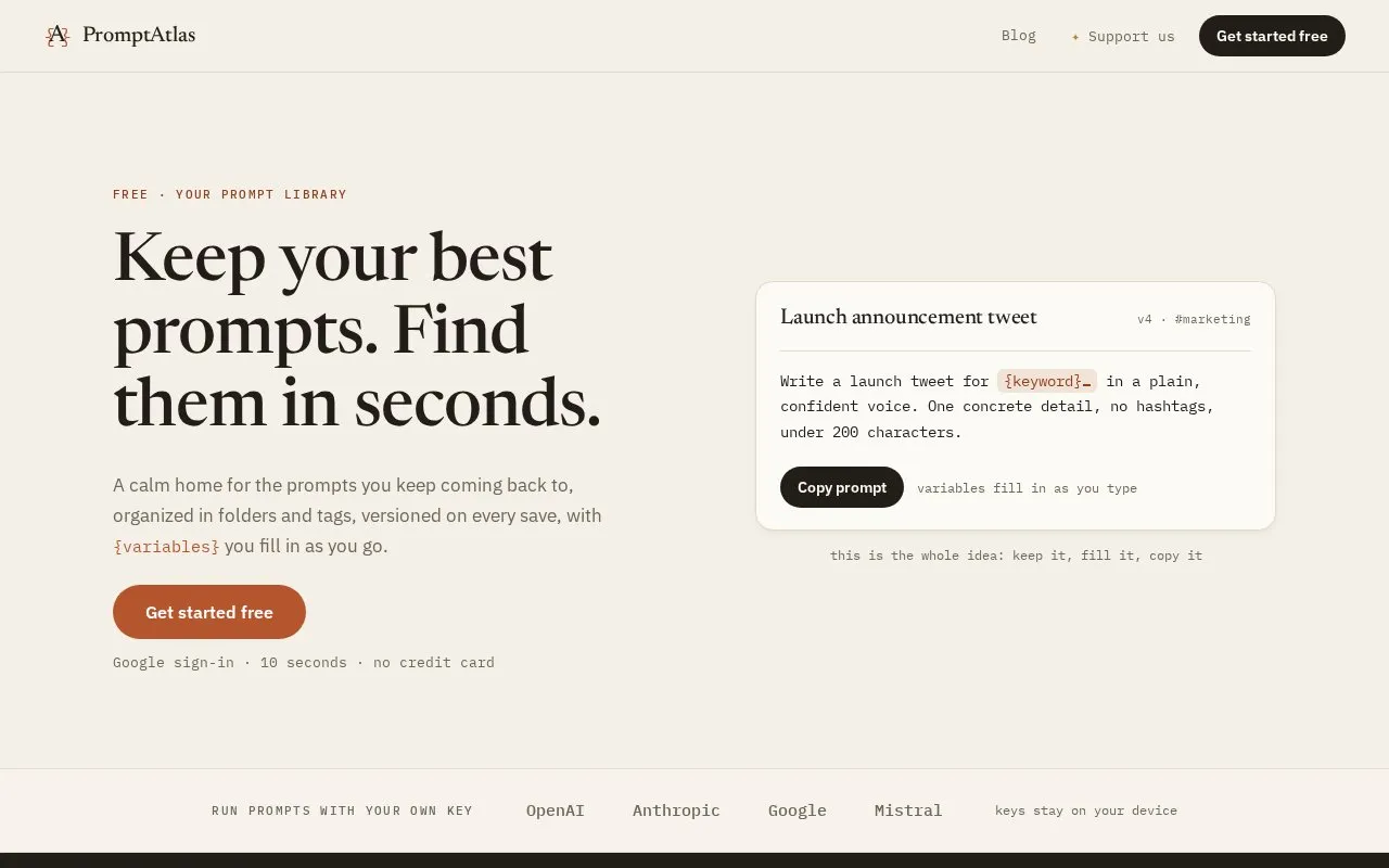 PromptAtlas homepage screenshot