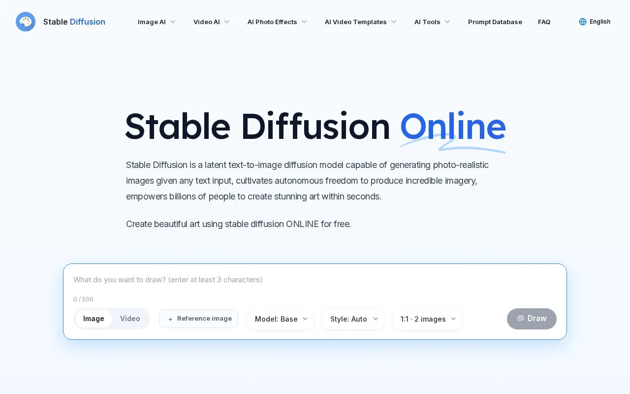 Stable Diffusion homepage screenshot