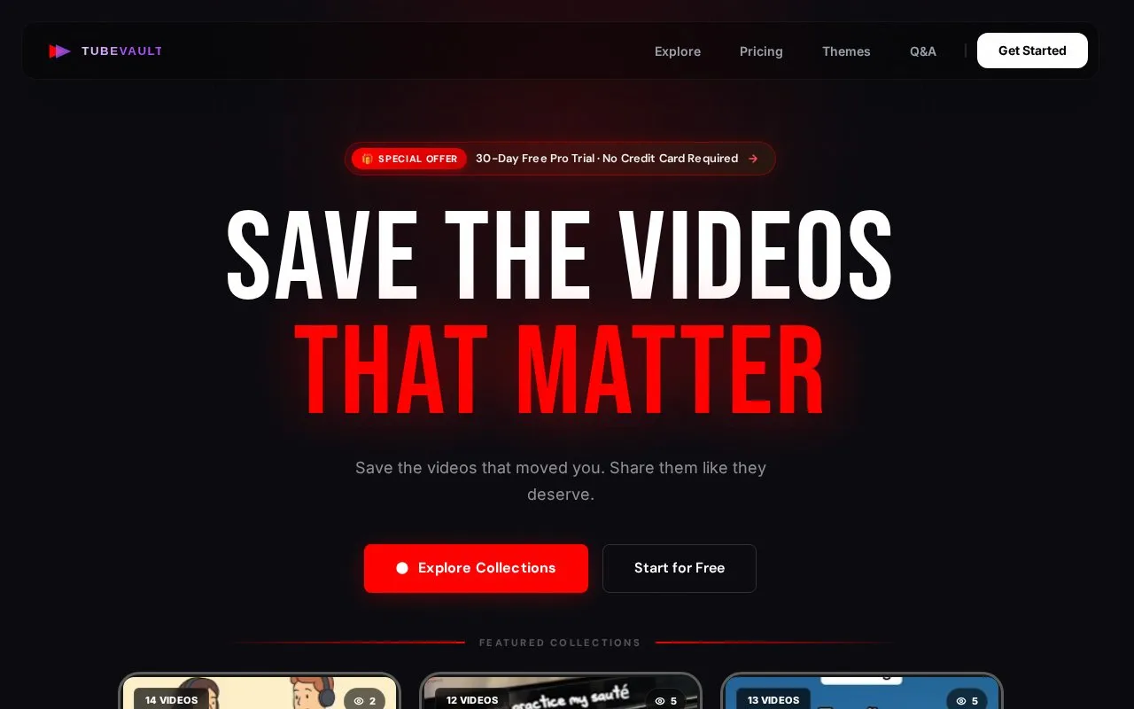 TubeVault homepage screenshot