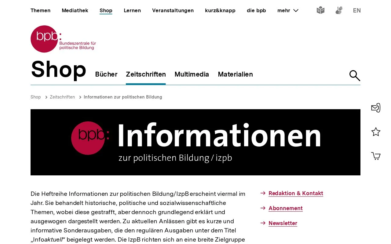 Information on Political Education homepage screenshot