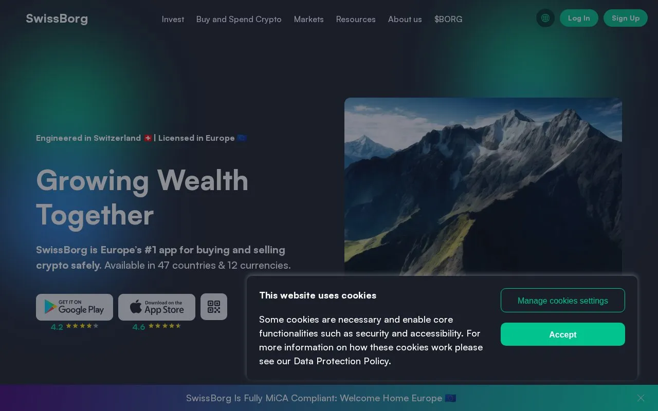 SwissBorg homepage screenshot