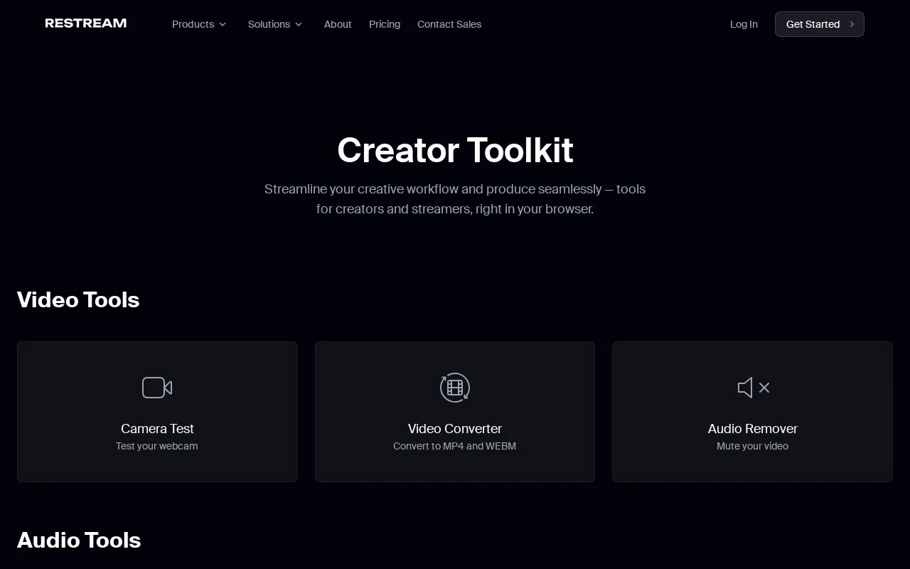 Restream Tools homepage screenshot