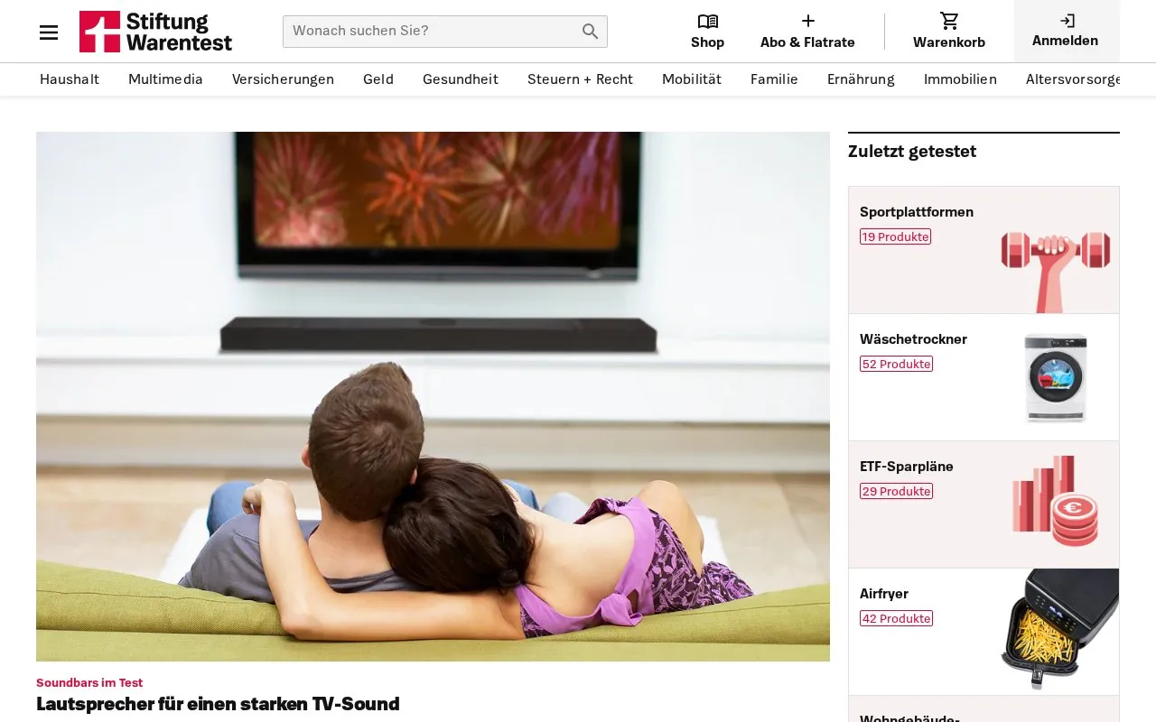 Test.de homepage screenshot