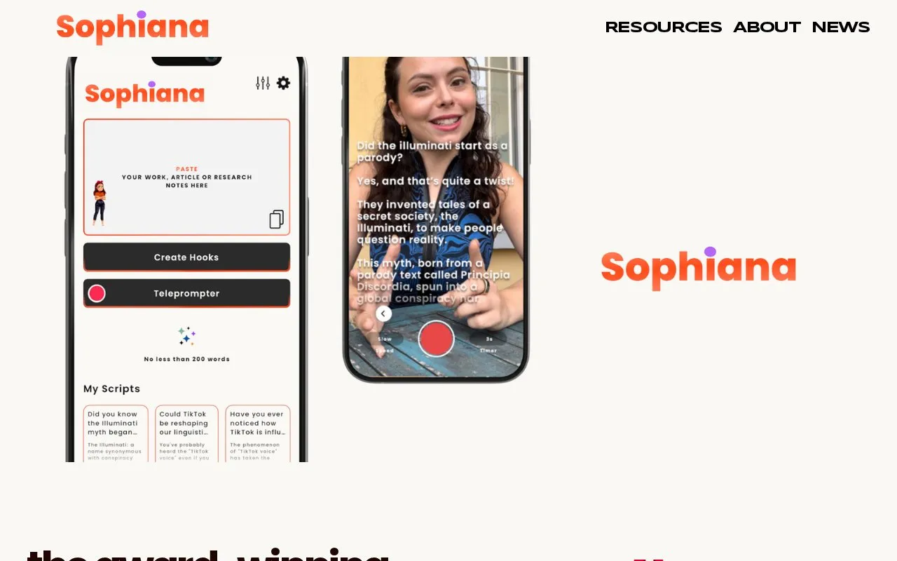 Sophiana homepage screenshot