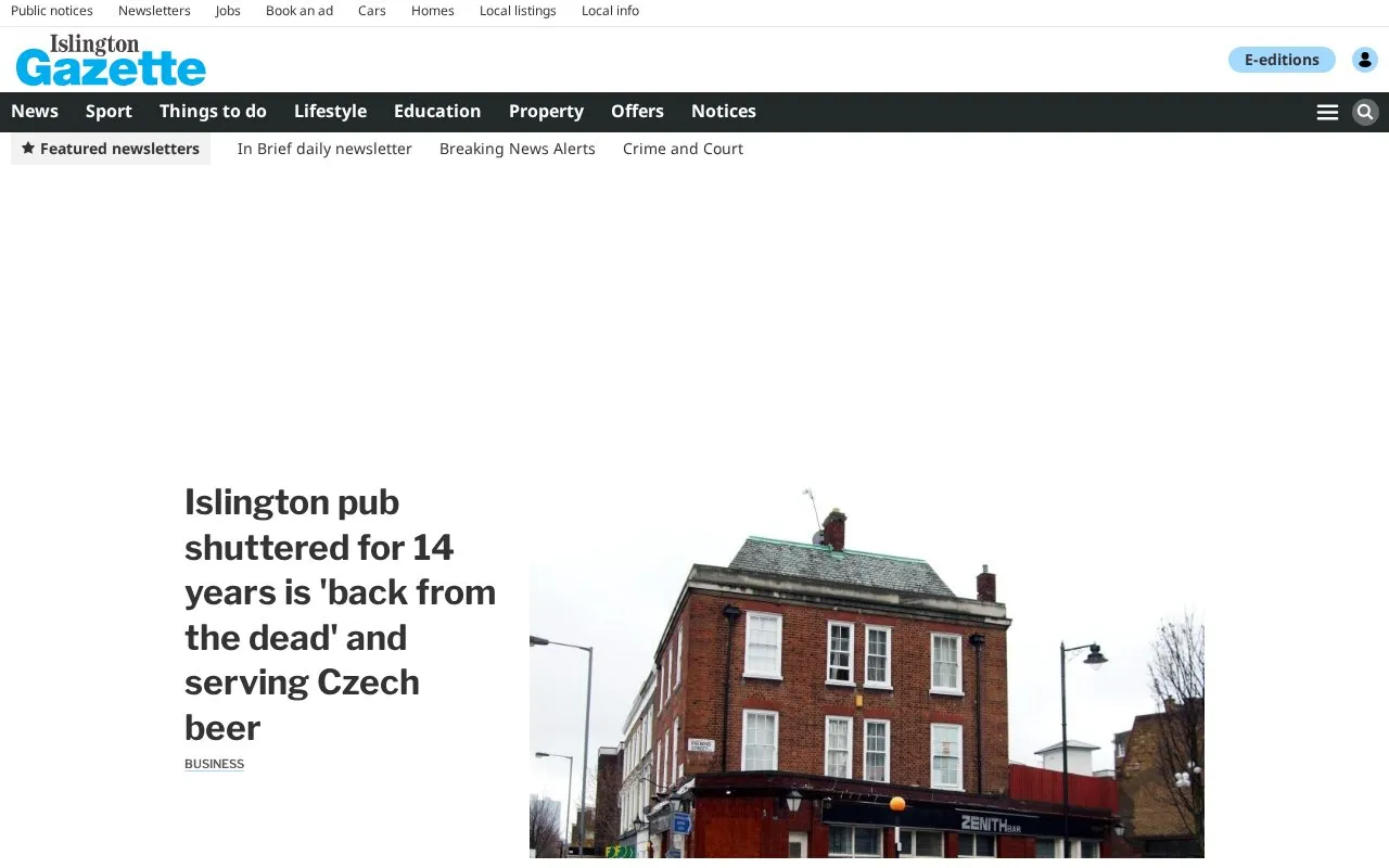 Islington Gazette homepage screenshot