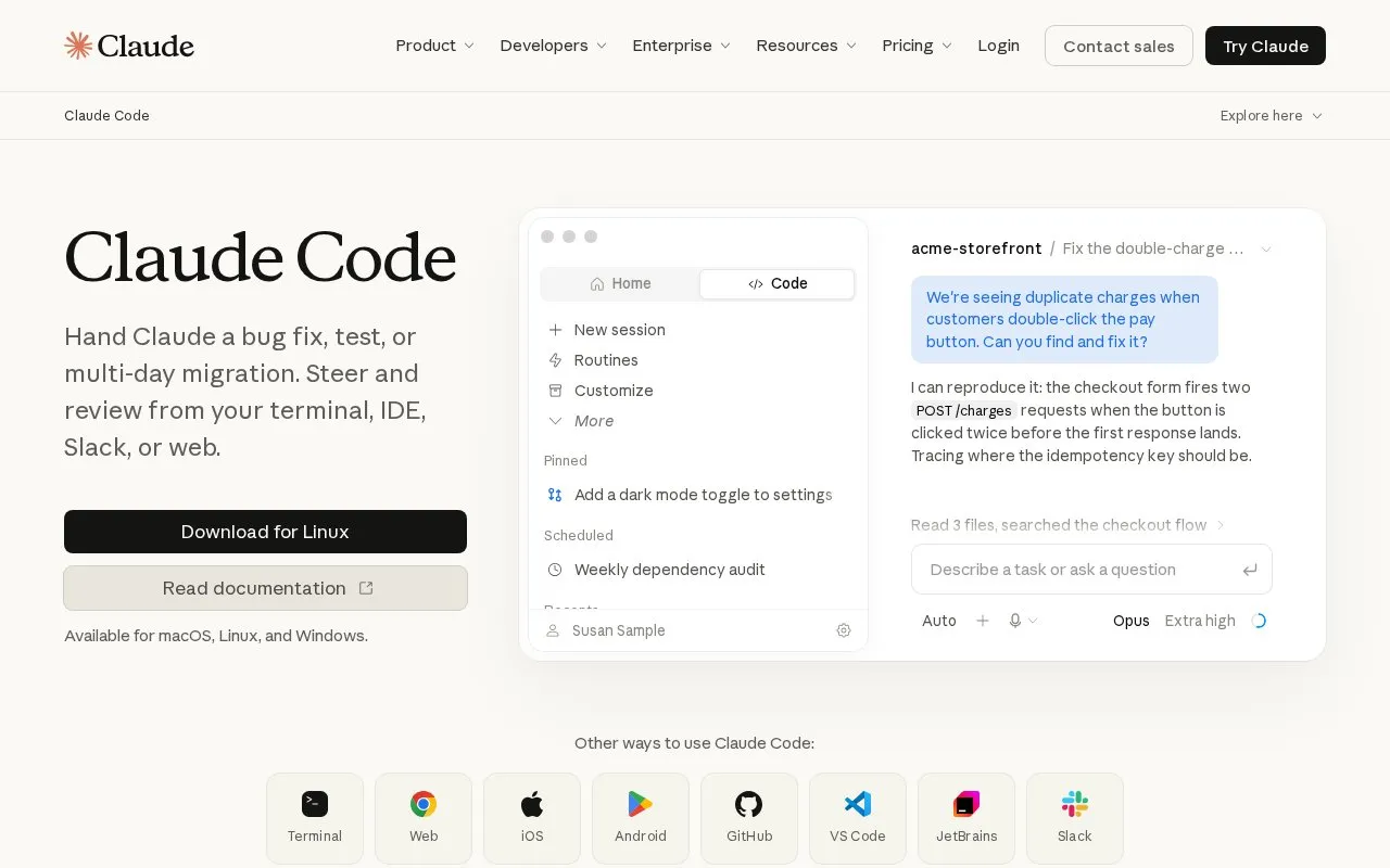 Claude Code homepage screenshot