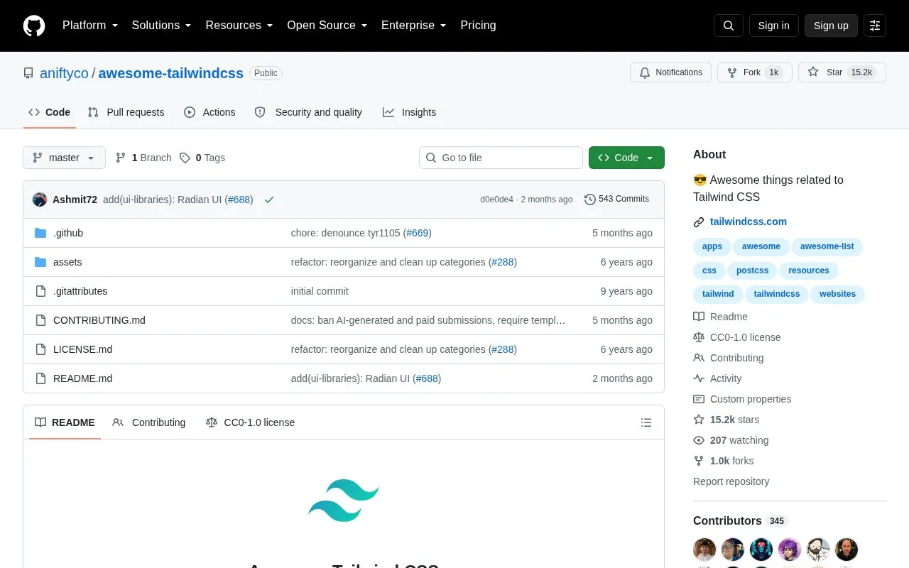 Awesome TailwindCSS homepage screenshot