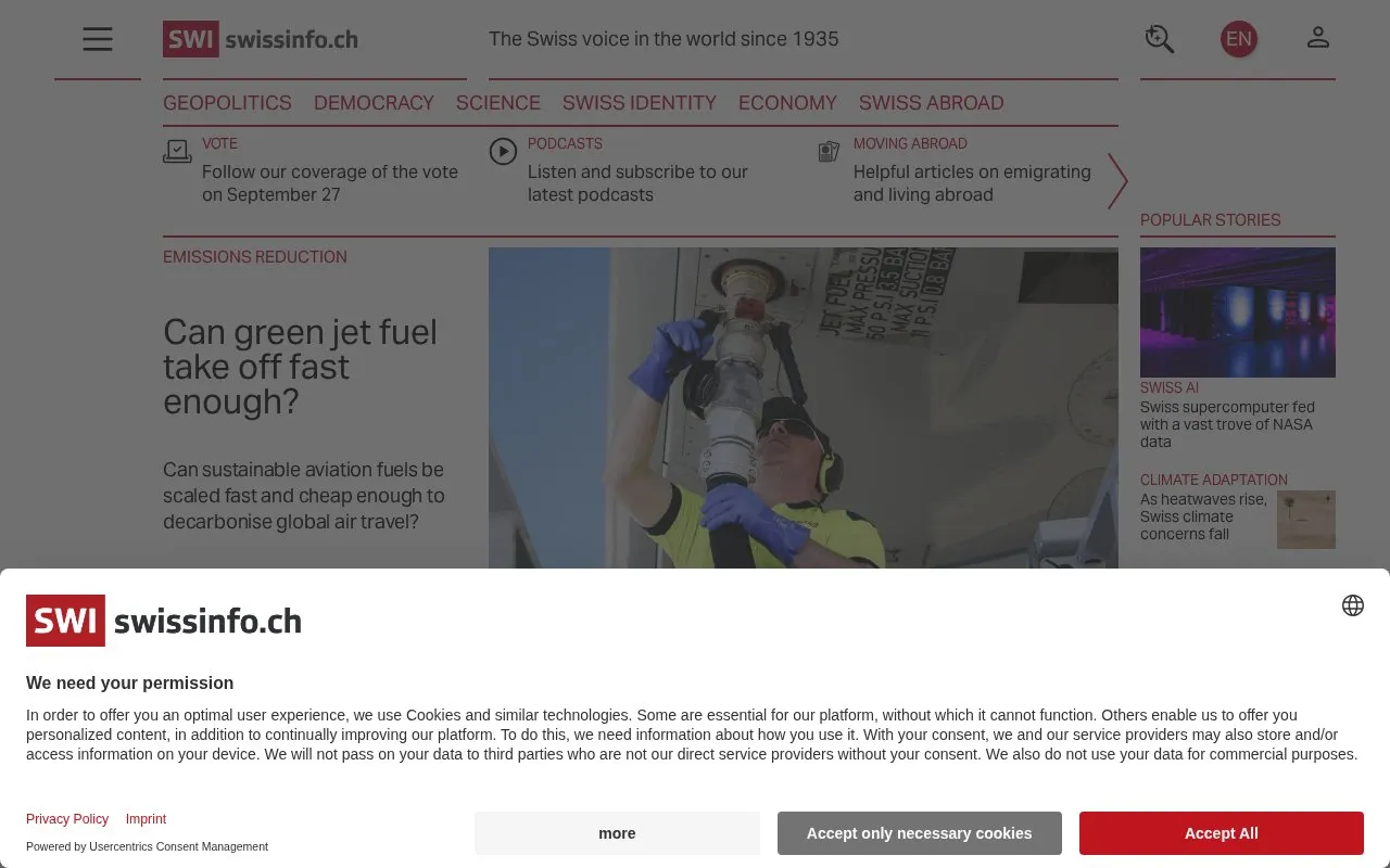 SWI swissinfo.ch homepage screenshot
