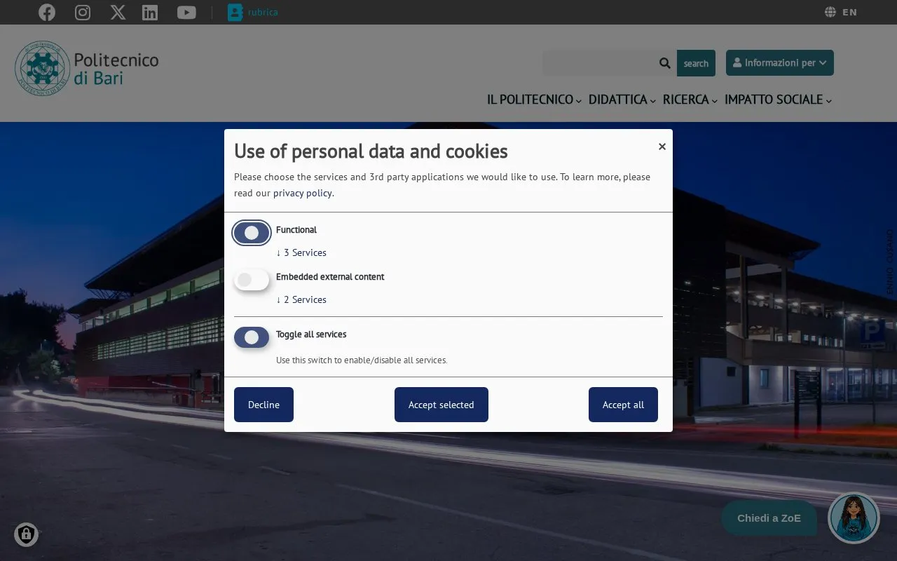 Politecnico di Bari homepage screenshot