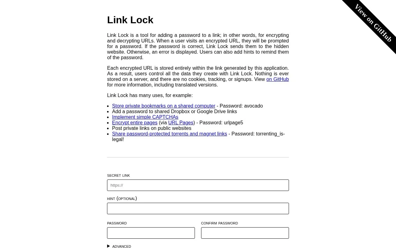Link Lock homepage screenshot