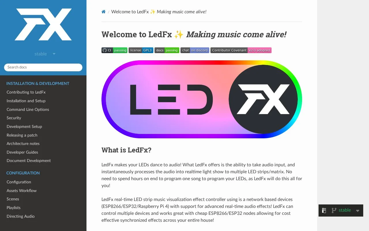 LedFx homepage screenshot