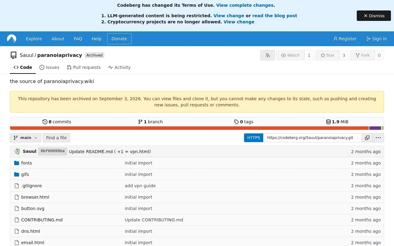 Codeberg homepage screenshot