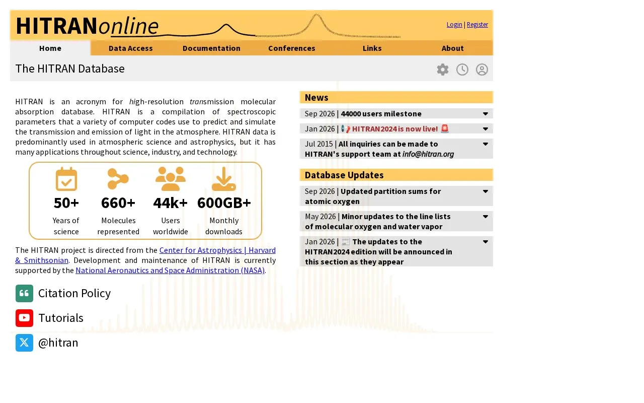 HITRAN online homepage screenshot