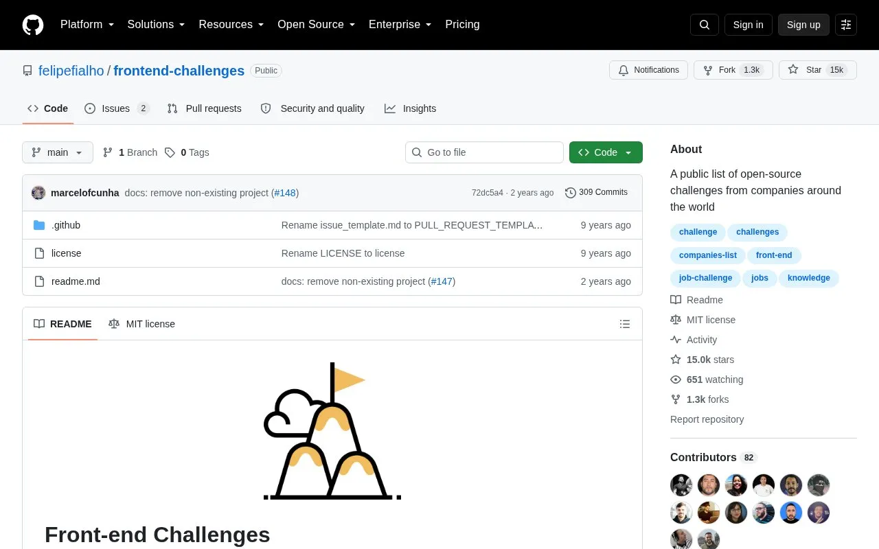 Frontend Challenges homepage screenshot