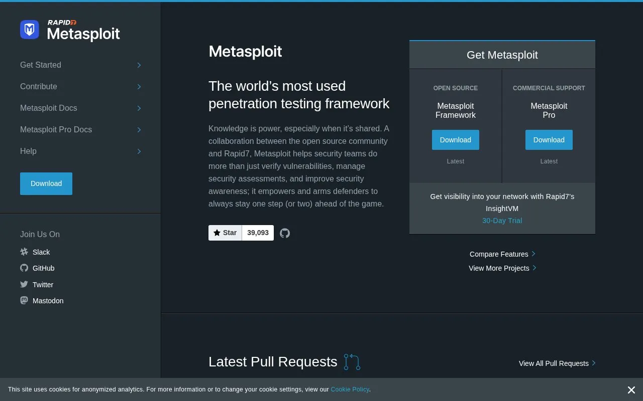 Metasploit homepage screenshot