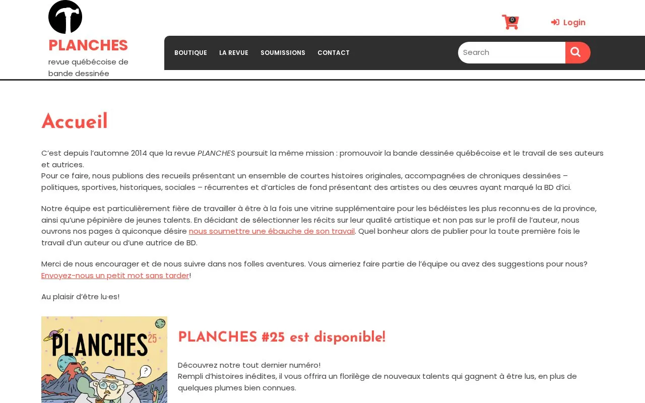PLANCHES homepage screenshot