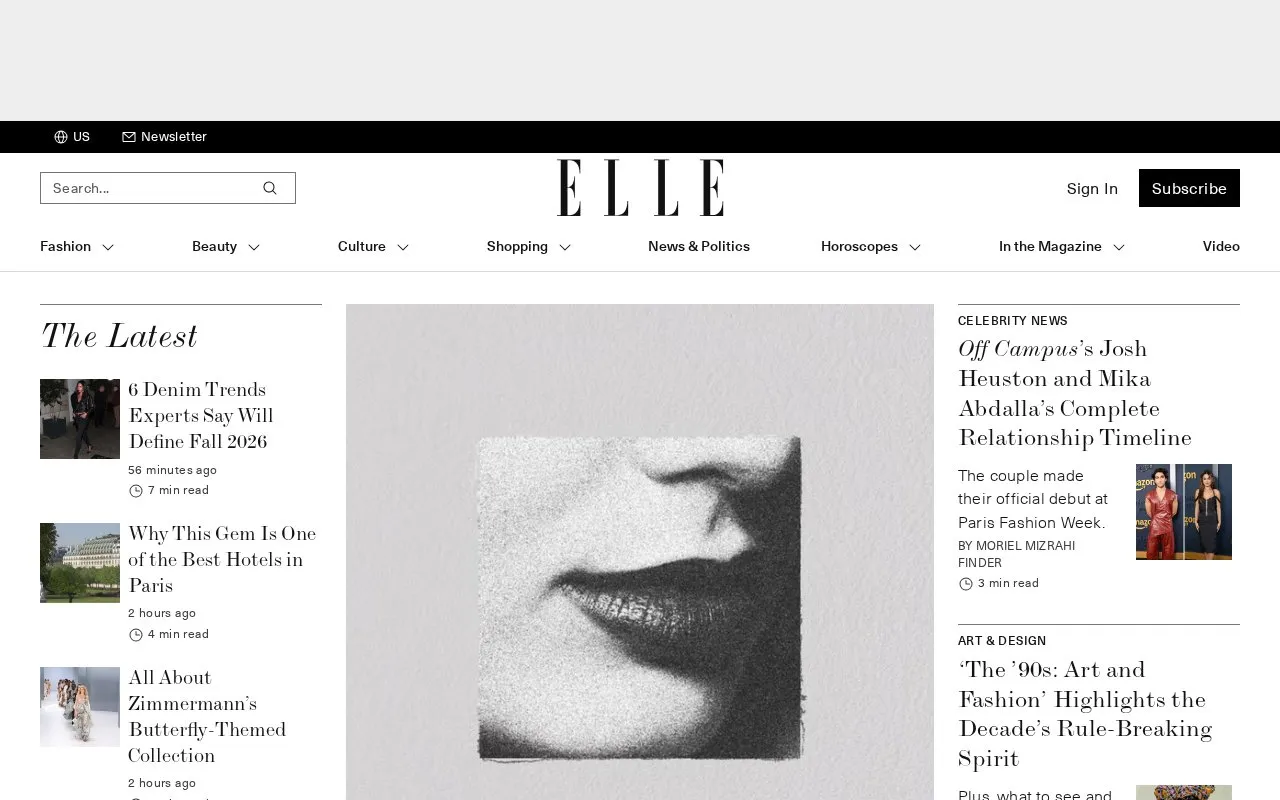 Elle US homepage screenshot