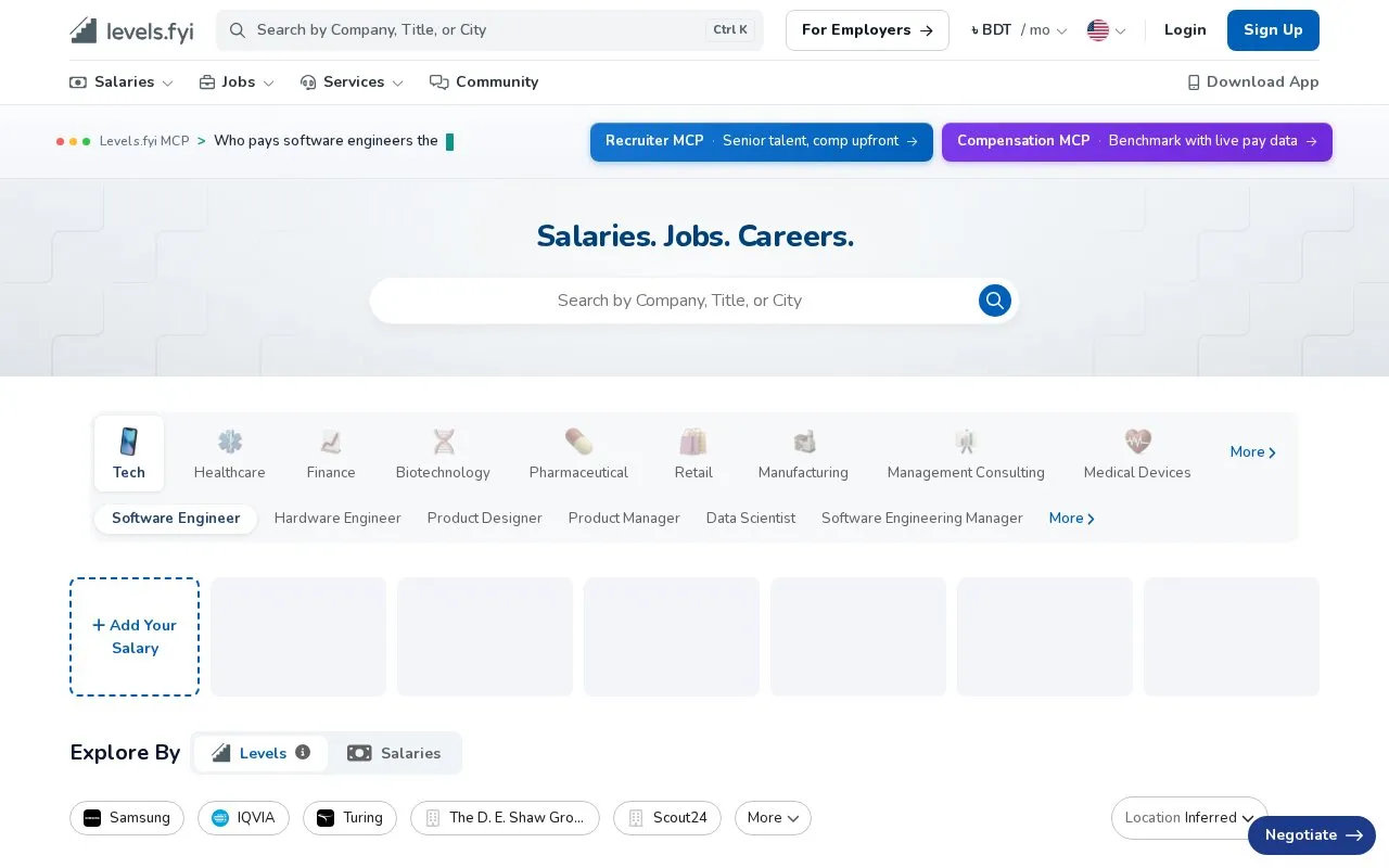 Levels.fyi homepage screenshot