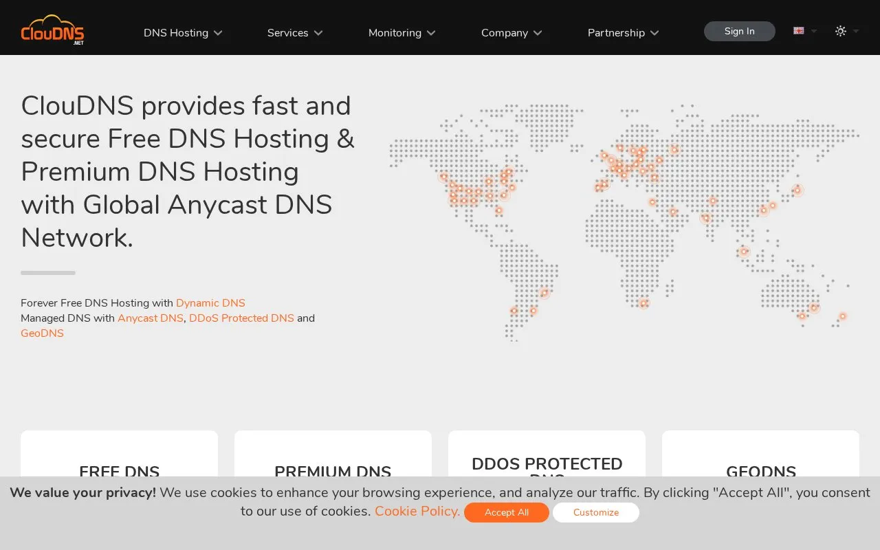 ClouDNS homepage screenshot