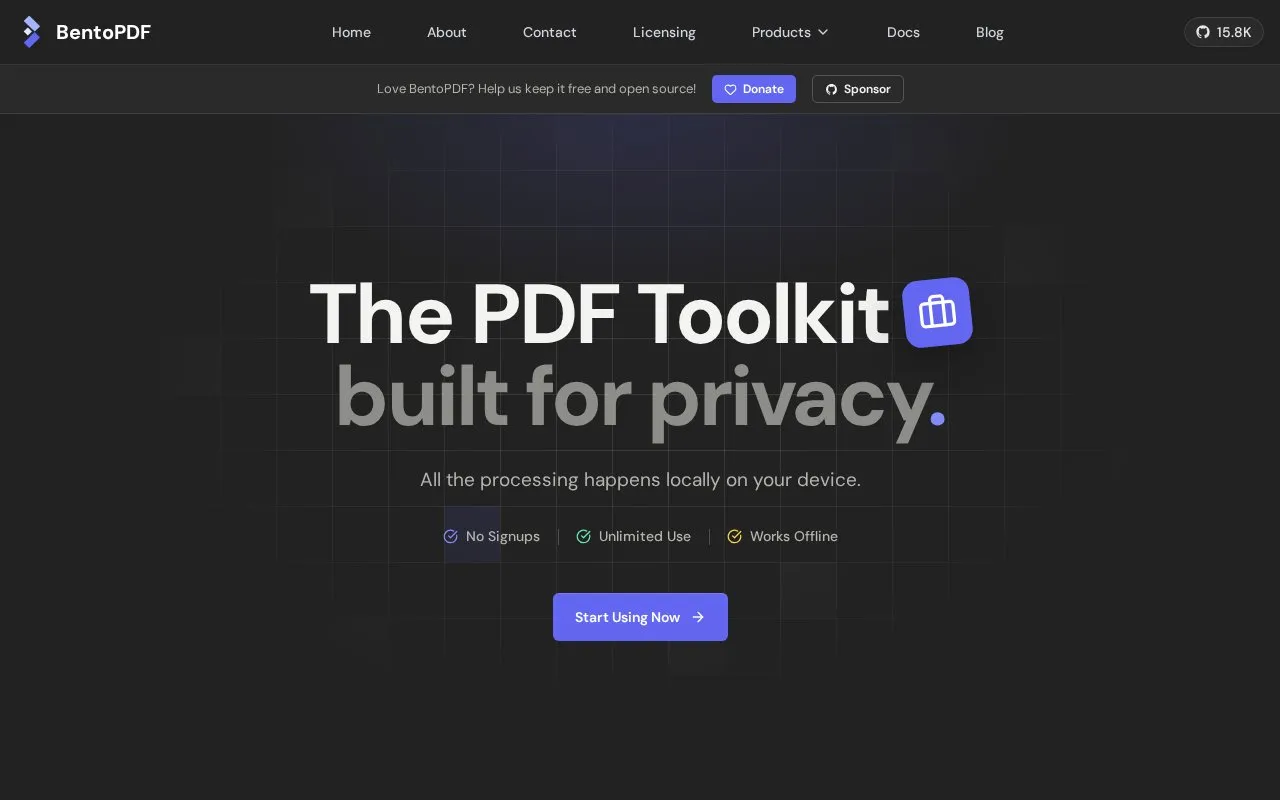 BentoPDF homepage screenshot