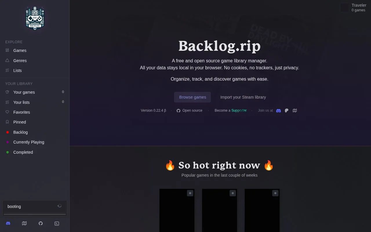 Backlog.rip homepage screenshot
