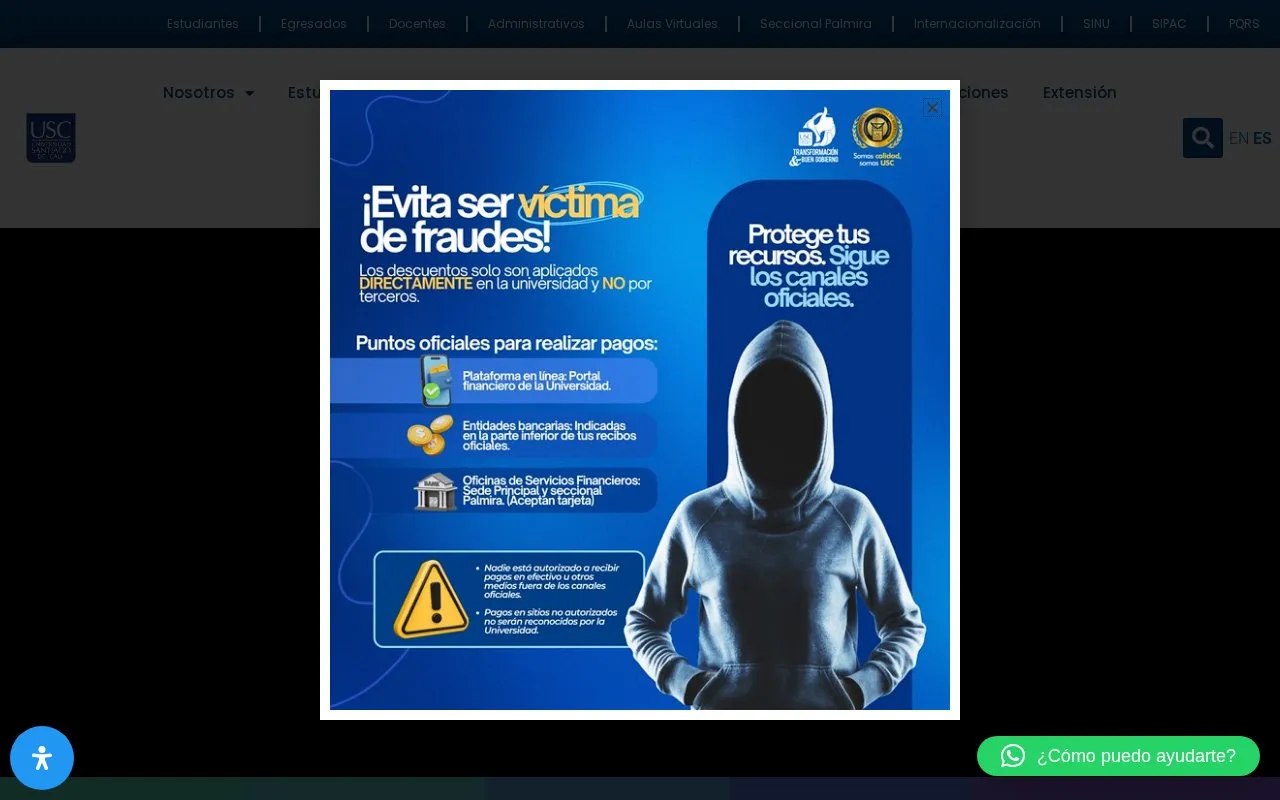 Universidad Santiago de Cali homepage screenshot