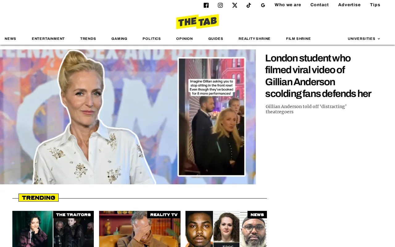 The Tab homepage screenshot