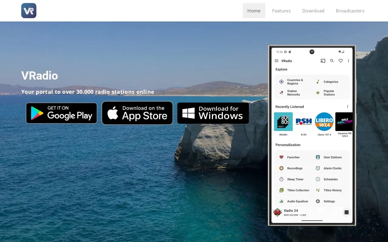 VRadio homepage screenshot
