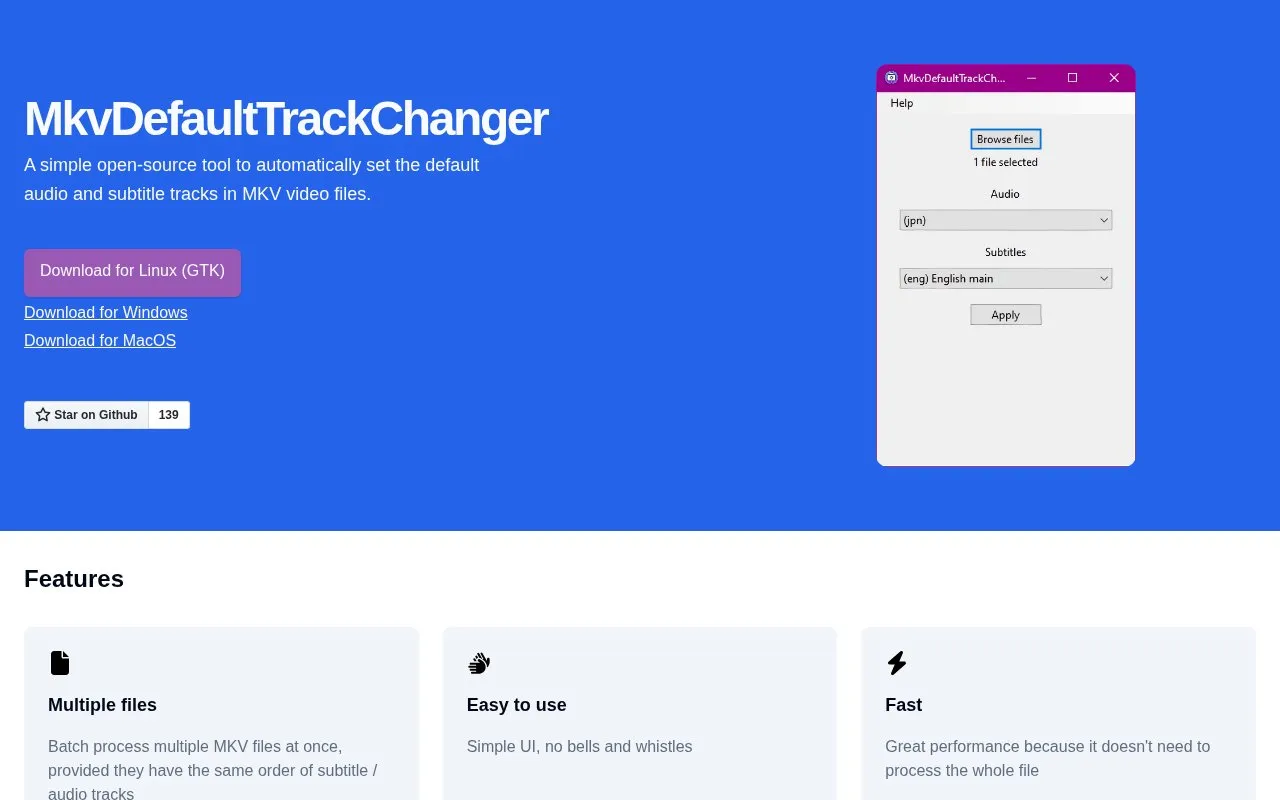 MkvDefaultTrackChanger homepage screenshot