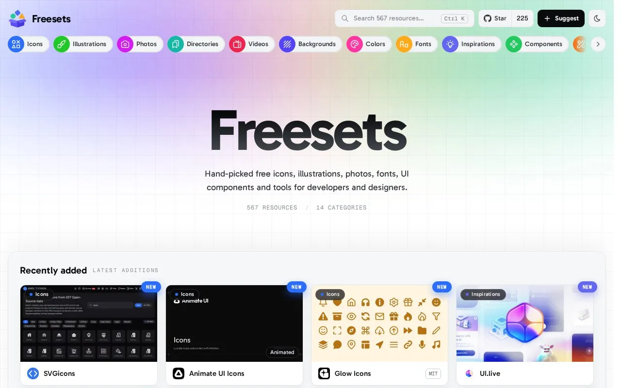 Freesets homepage screenshot